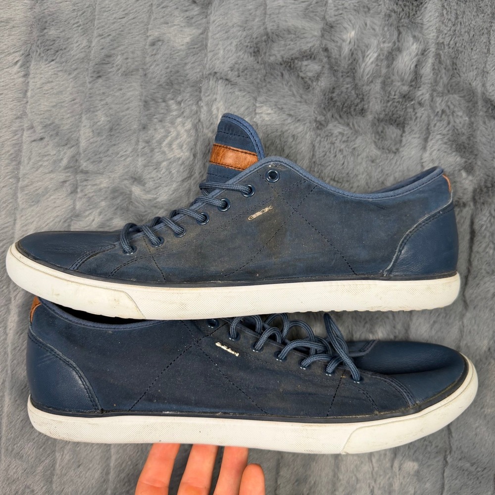 Geox Respira Mens Navy Blue Leather Canvas Low Top Sneakers Size 12.5 US 46 EUR